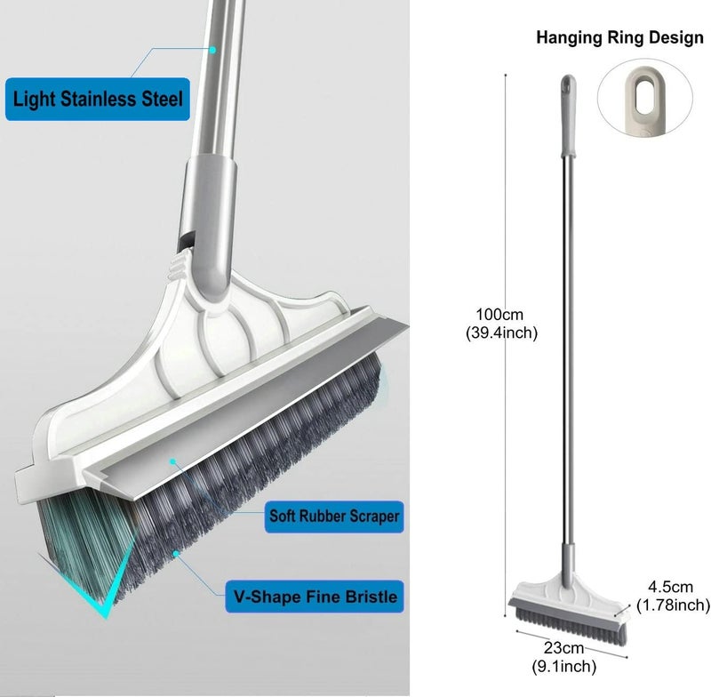 CraftinAround 2 in 1 Floor Scrub Brush with V-Shape Stiff PVC Bristles, Stainless Steel Handle, Silver, 9x1.78x15.7 inches, 1 Count - Image 2